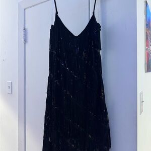 Simons Black Fringe Dress